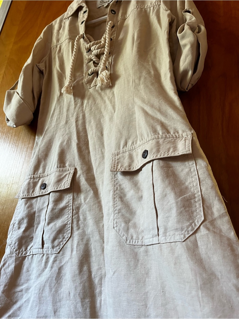 Linen summer sailor preppy New England beige dress size small